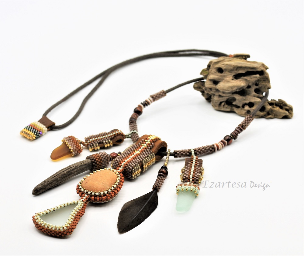 Beachcomber Necklace with Beach Stone and Sea Glass by Ezartesa.