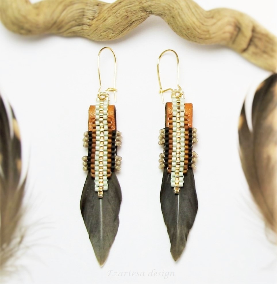 Native American Inspired Feather Beaded Earrings by Ezartesa  