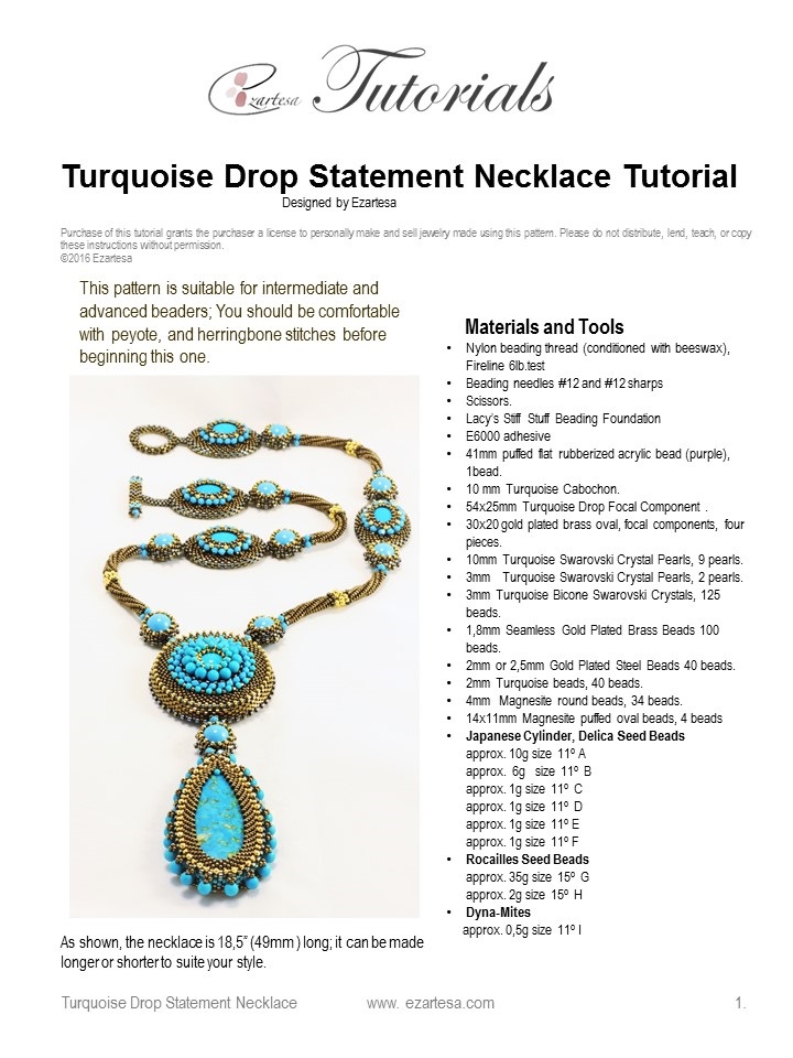Turquoise Drop Statement Necklace tutorial pattern
