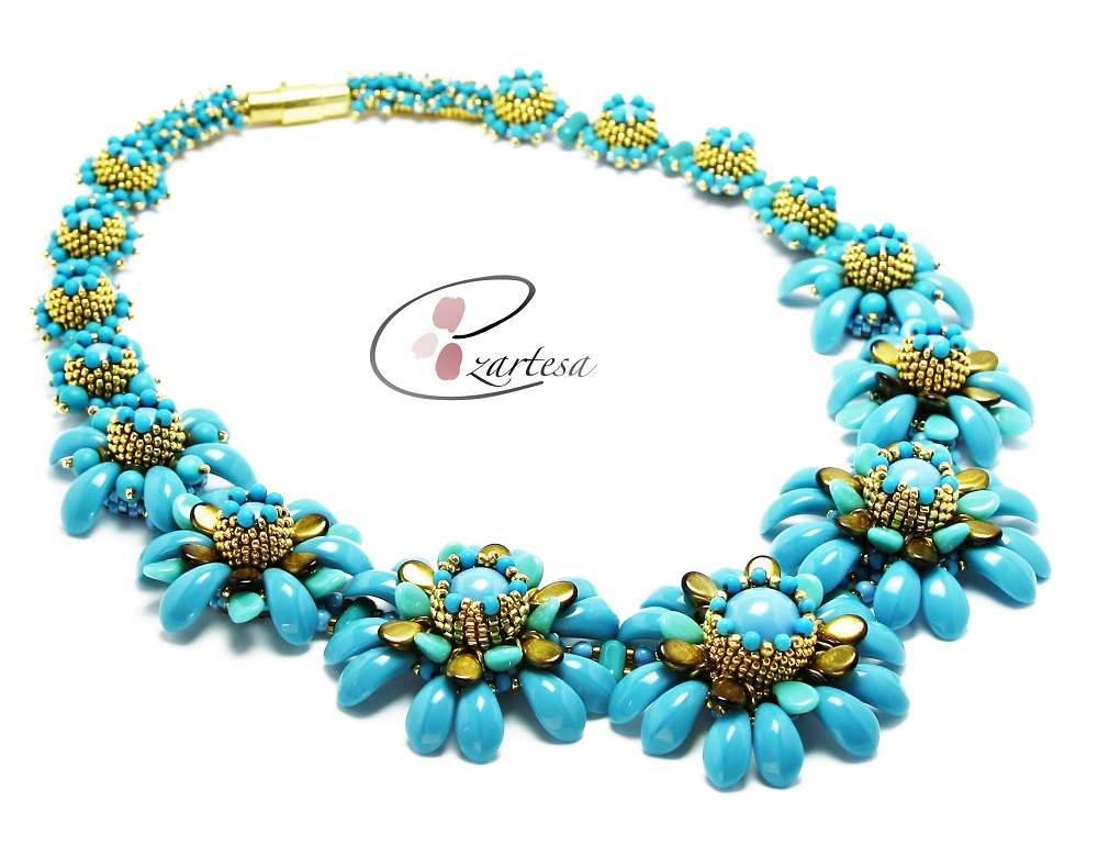 beaded turquoise flower necklace tutorial ezartesa